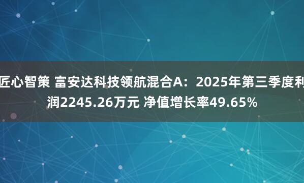 匠心智策 富安达科技领航混合A：2025年第三季度利润2245.26万元 净值增长率49.65%
