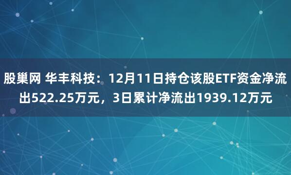 股巢网 华丰科技：12月11日持仓该股ETF资金净流出522.25万元，3日累计净流出1939.12万元