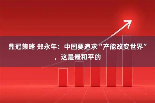 鼎冠策略 郑永年：中国要追求“产能改变世界”，这是最和平的